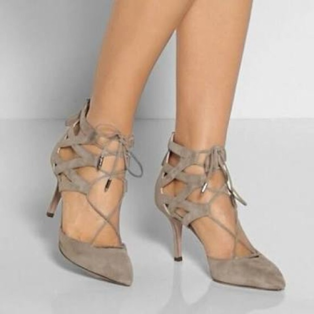 Aquazzura Belgravia Suede Lace Up Pump Grey  size 39 US9